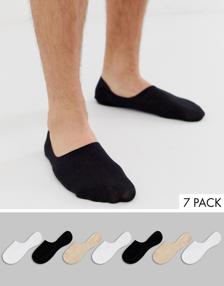 фото Набор из 7 пар невидимых носков asos design (черные/белые/песочные) - скидка-мульти