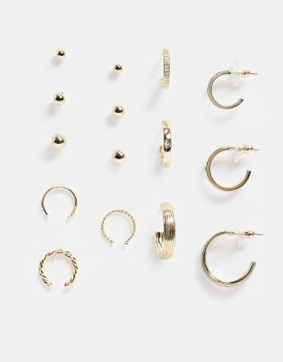 Набор из 9 пар золотистых сережек ASOS DESIGN-Золотистый