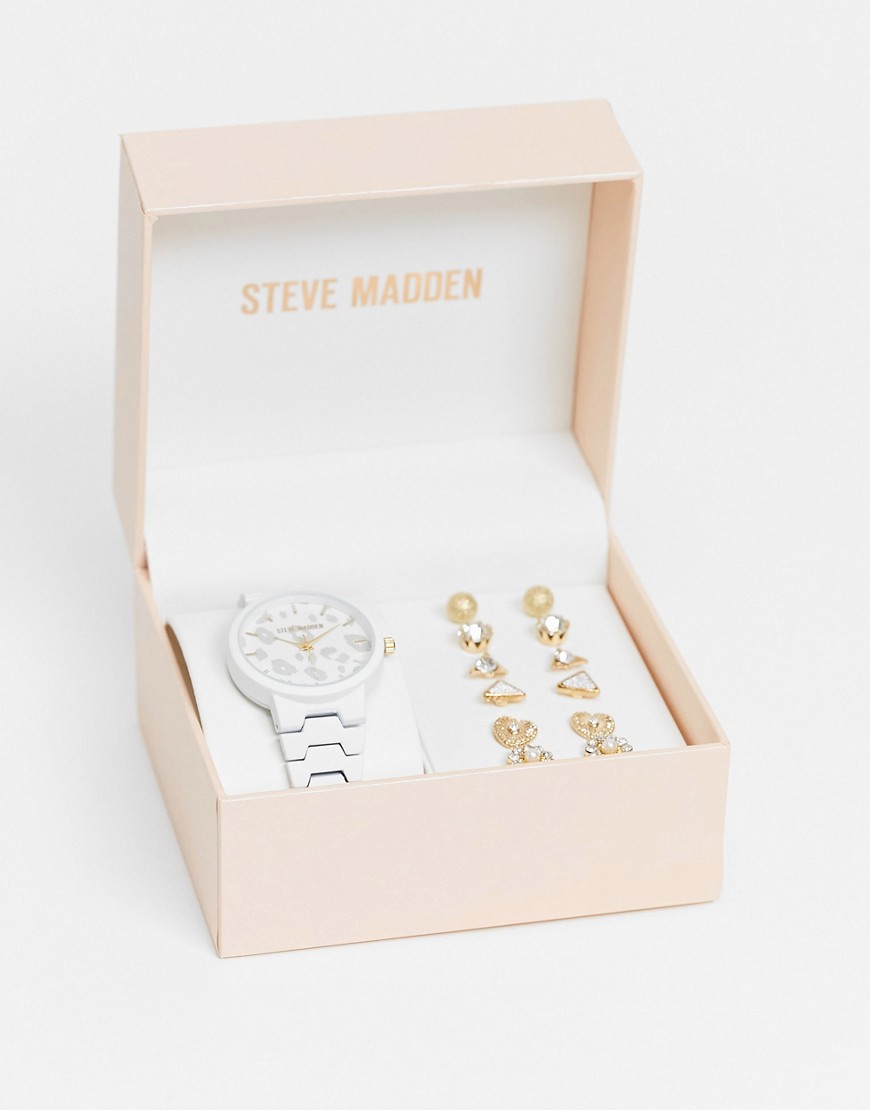 фото Набор из часов с леопардовым циферблатом и шести пар сережек серебристого и золотистого цветов steve madden-серебристый