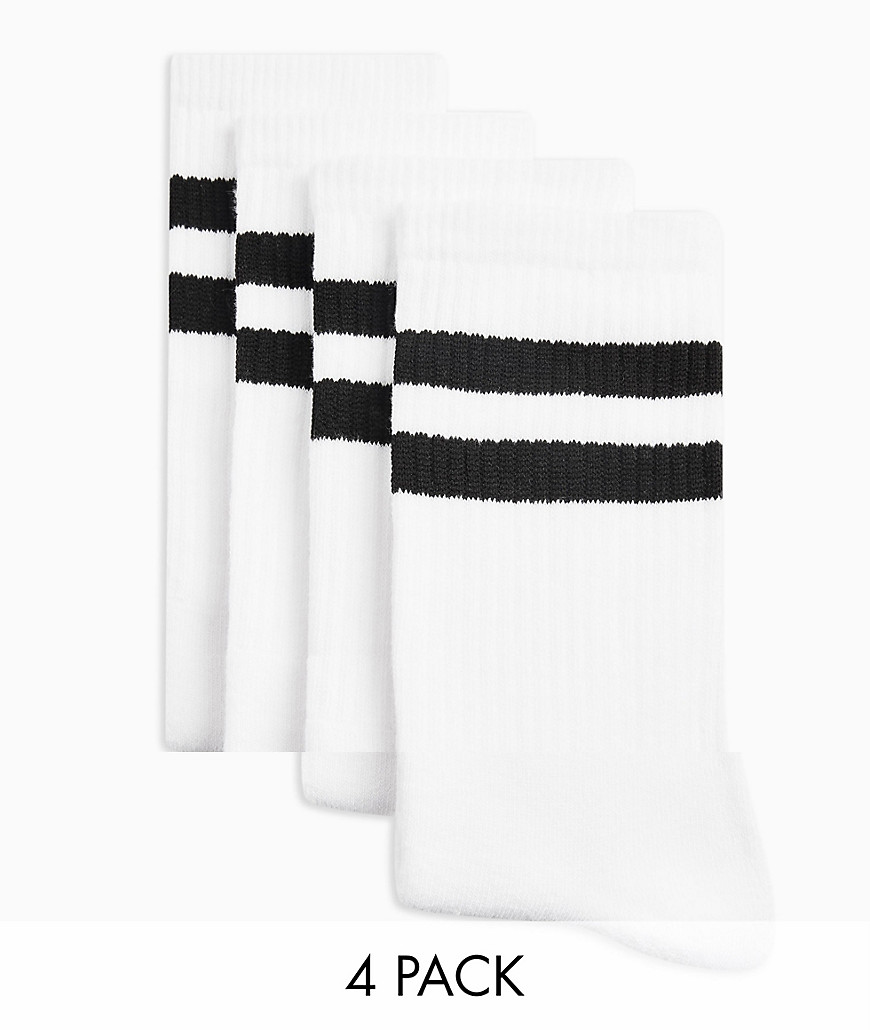 фото Набор из четырех пар белых носков с черными полосками topman-белый