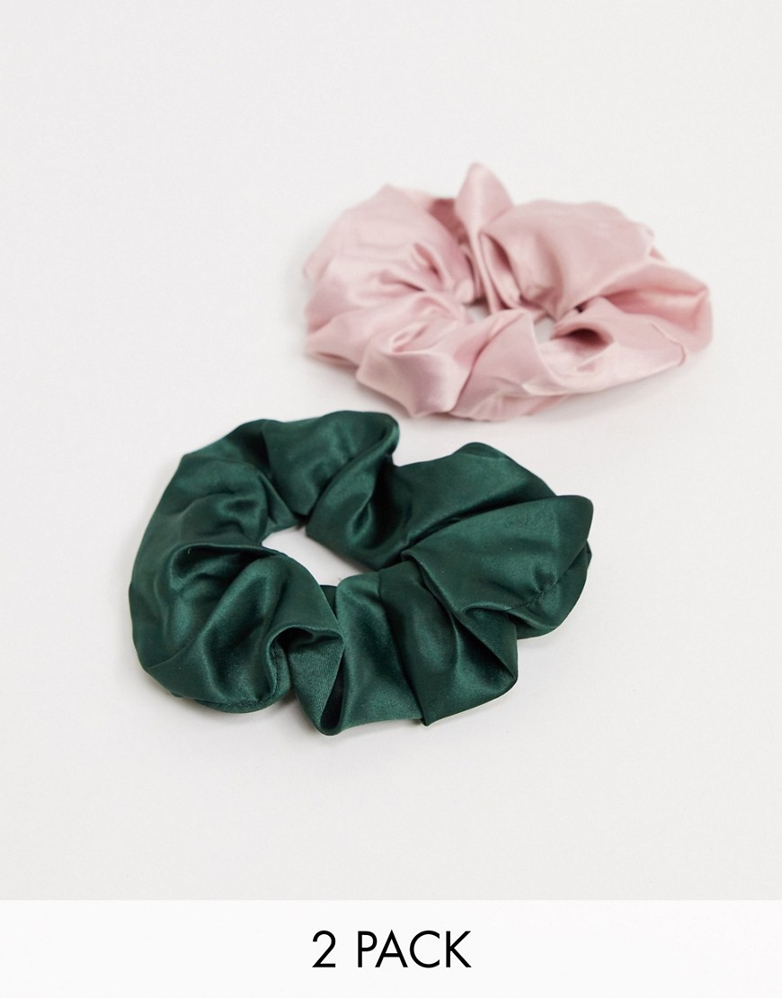 фото Набор из двух объемных атласных резинок для волос розового и зеленого цветов my accessories london-многоцветный