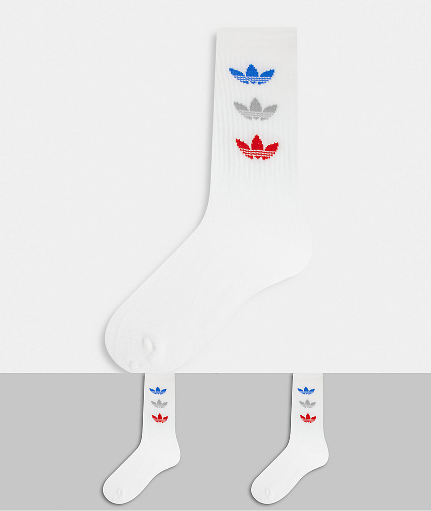 фото Набор из двух пар белых носков с вертикально расположенными трилистниками adidas originals-белый