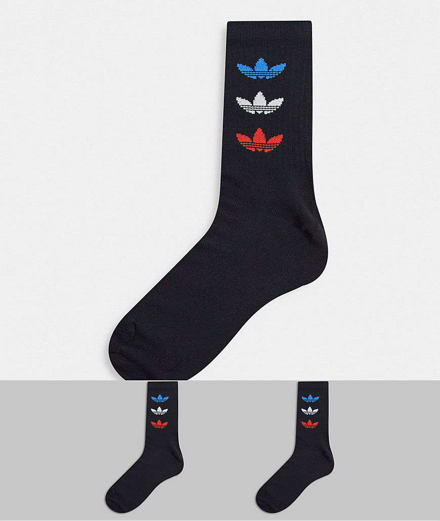 фото Набор из двух пар черных носков с расположенными вертикально трилистниками adidas originals-черный цвет