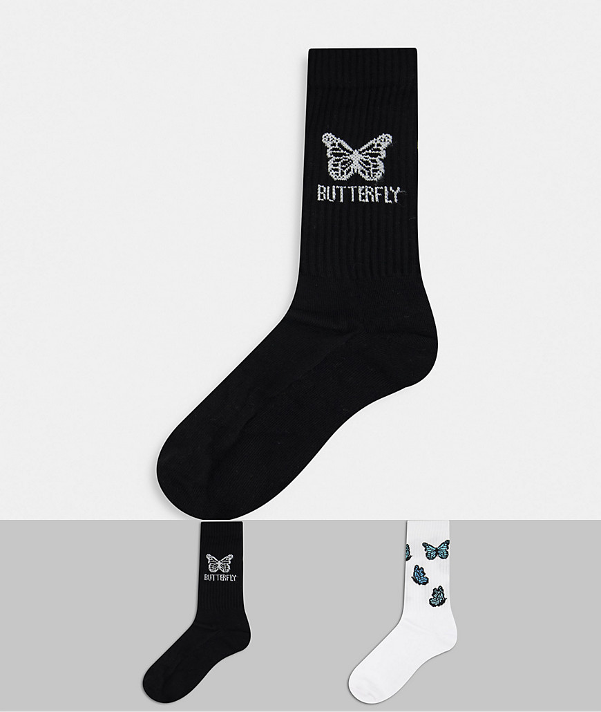 фото Набор из двух пар спортивных носков с бабочками и надписью asos design-многоцветный