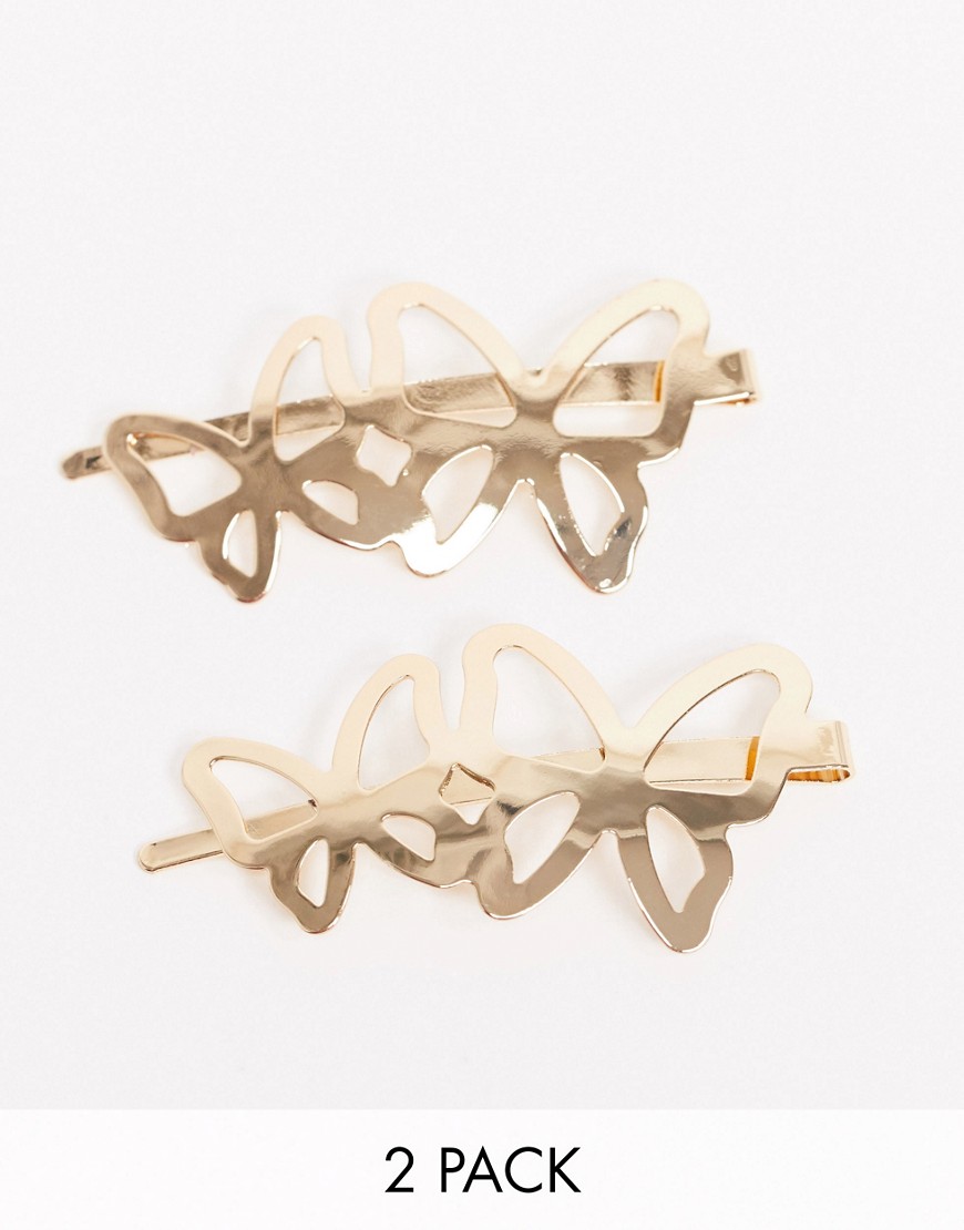 фото Набор из двух золотистых заколок для волос в виде двух бабочек asos design-золотистый