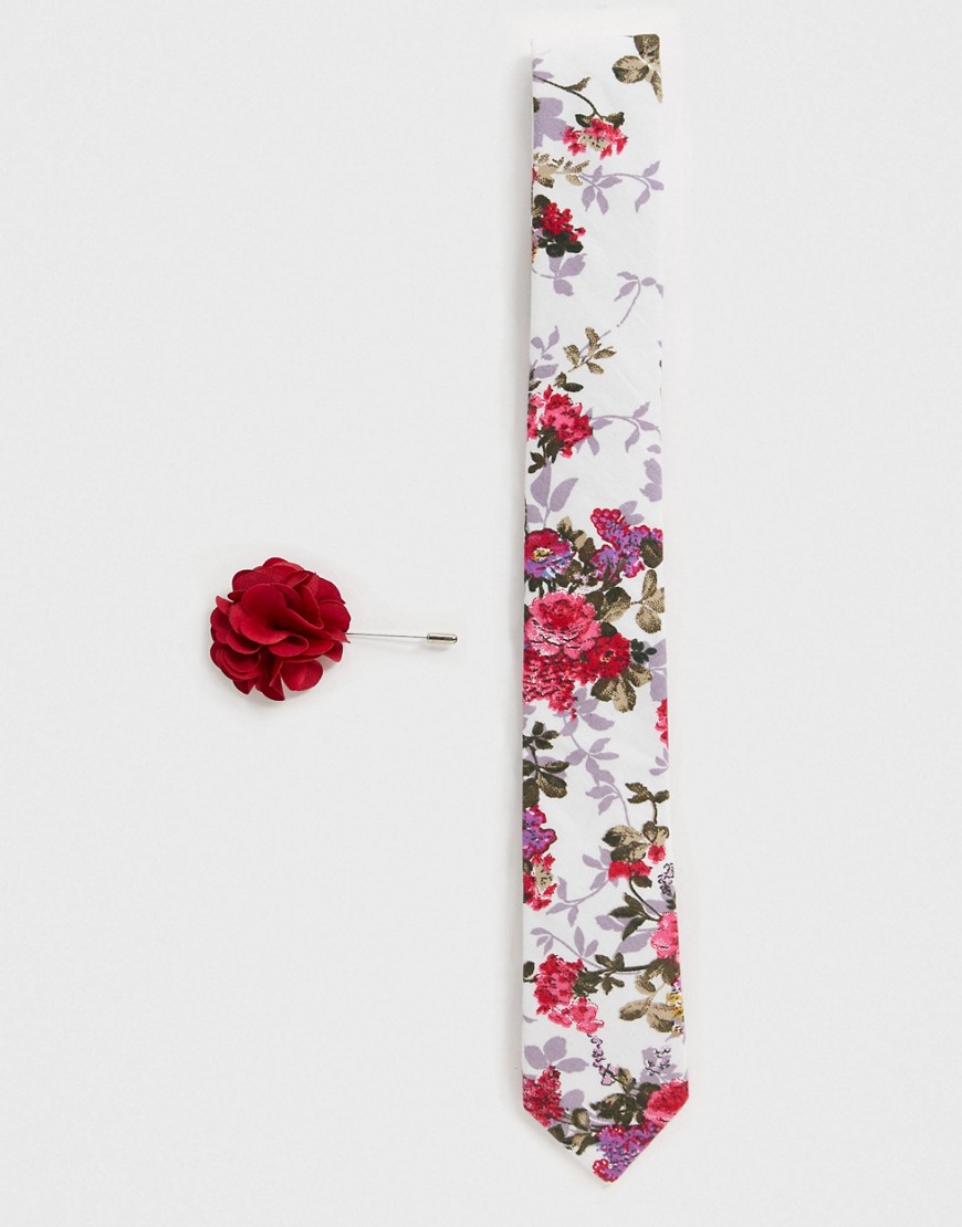 фото Набор из галстука и булавки на лацкан пиджака с цветком ben sherman-белый