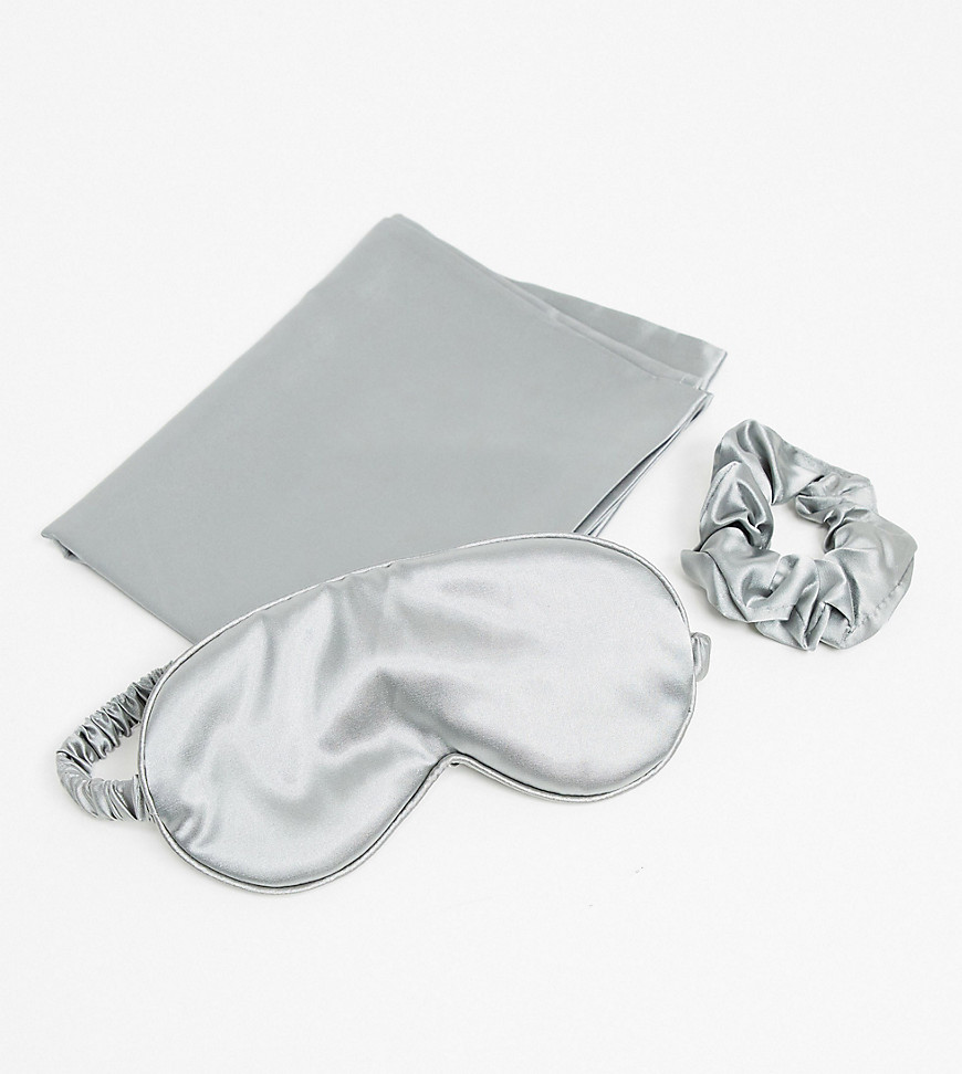 фото Набор из наволочки, атласной маски для сна и резинки для волос smug-серый