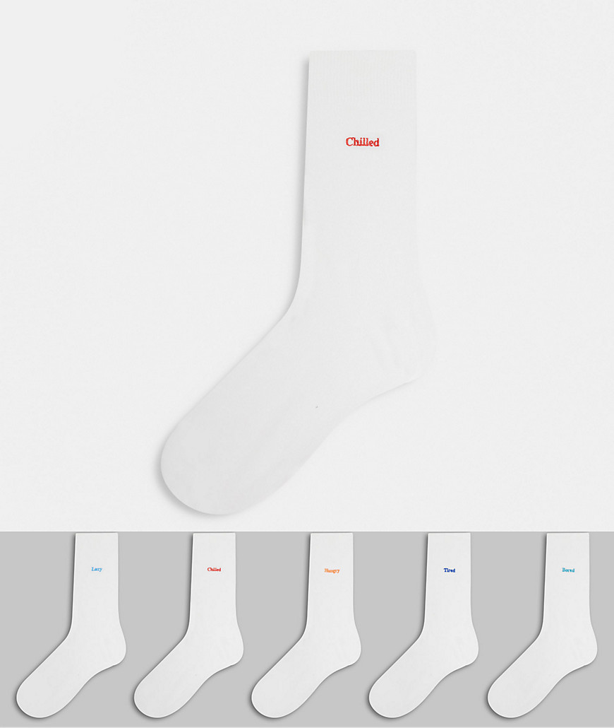 фото Набор из пяти пар носков белого цвета с вышивкой new look-многоцветный