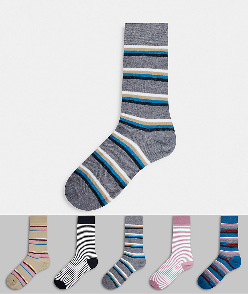 фото Набор из пяти пар носков синего цвета с полосками пастельных оттенков burton menswear-голубой