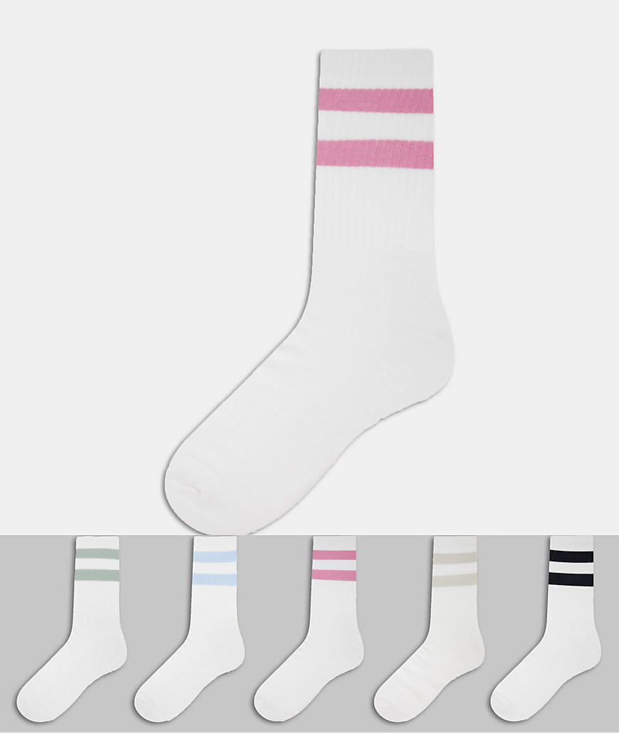 фото Набор из пяти пар спортивных белых носков с узором new look-белый