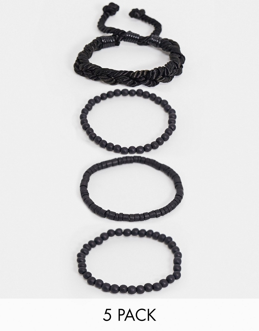 фото Набор из пяти плетеных браслетов черного цвета river island-черный цвет