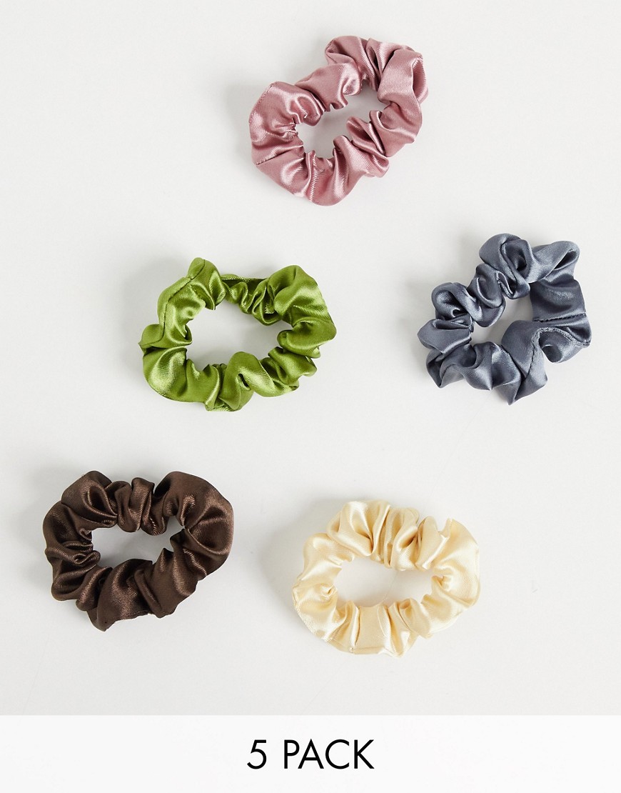 фото Набор из пяти узких атласных резинок для волос разных цветов asos design-многоцветный