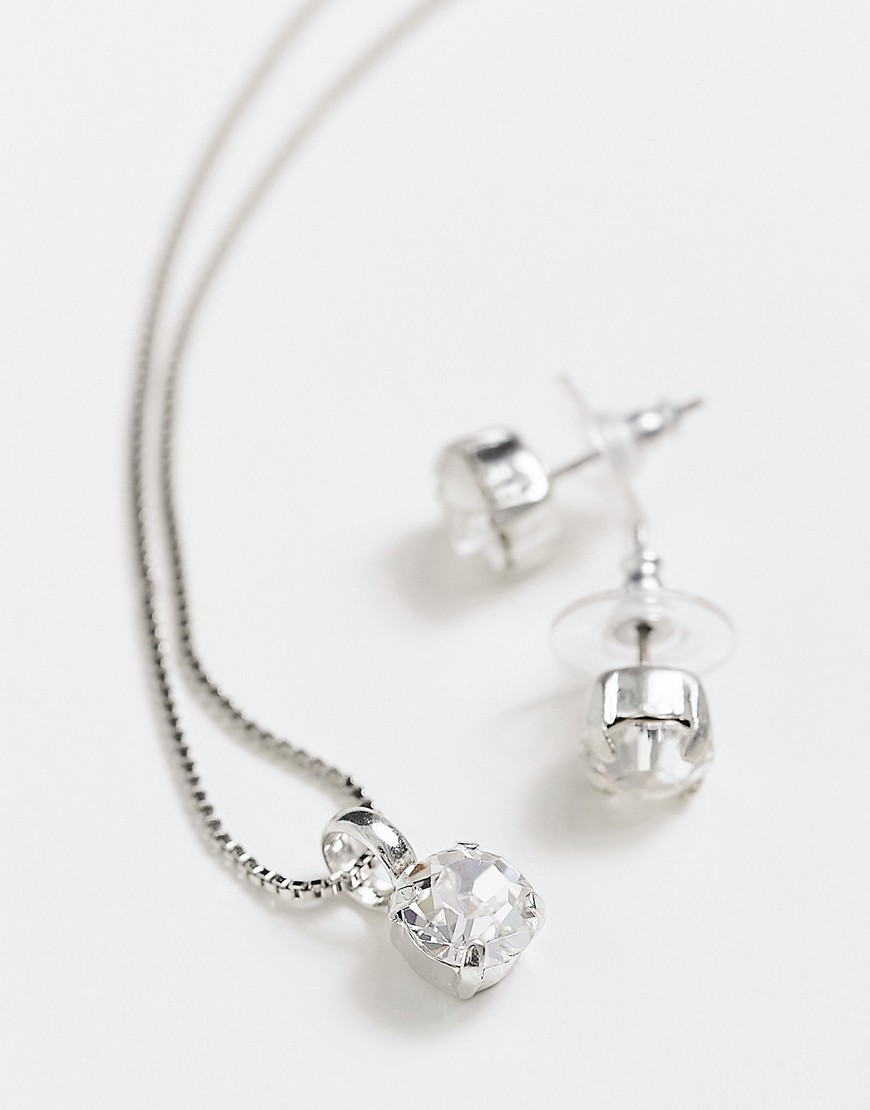 фото Набор из сережек-гвоздиков и ожерелья с кристаллами swarovski krystal-серебристый krystal london