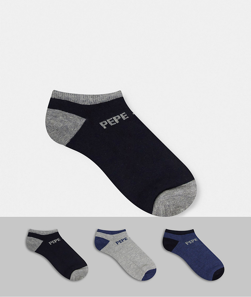 фото Набор из трех пар носков под кроссовки серого и темно-синего цвета pepe jeans anthony-темно-синий