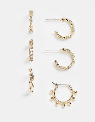 Серьги  Asos Набор из трех пар серег-колец золотистого цвета Pieces-Золотистый