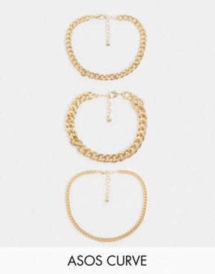 фото Набор из трех золотистых браслетов-цепочек с крупными звеньями на ногу asos design curve-золотистый asos curve