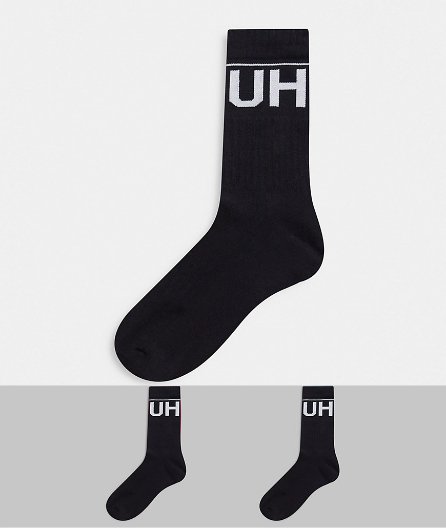 фото Набор из 2 пар черных носков в рубчик с логотипом hugo bodywear-черный
