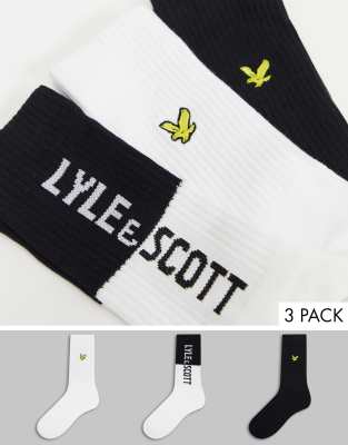 фото Набор из 3 пар спортивных носков черного и белого цветов с логотипом lyle & scott bodywear-многоцветный lyle & scott bodywear