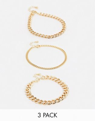 фото Набор из 3 золотистых браслетов-цепочек на ногу asos design-золотой
