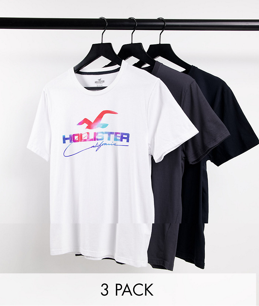 Набор из 3 футболок белого, серого и черного цвета с логотипом с эффектом омбре -Разноцветный Hollister 105189410