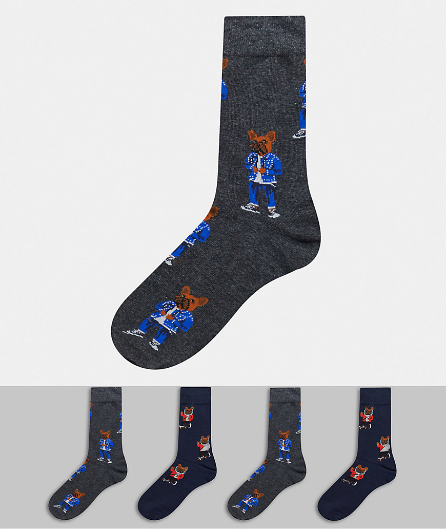 фото Набор из 4 пар темно-синих носков с принтом jack & jones-темно-синий