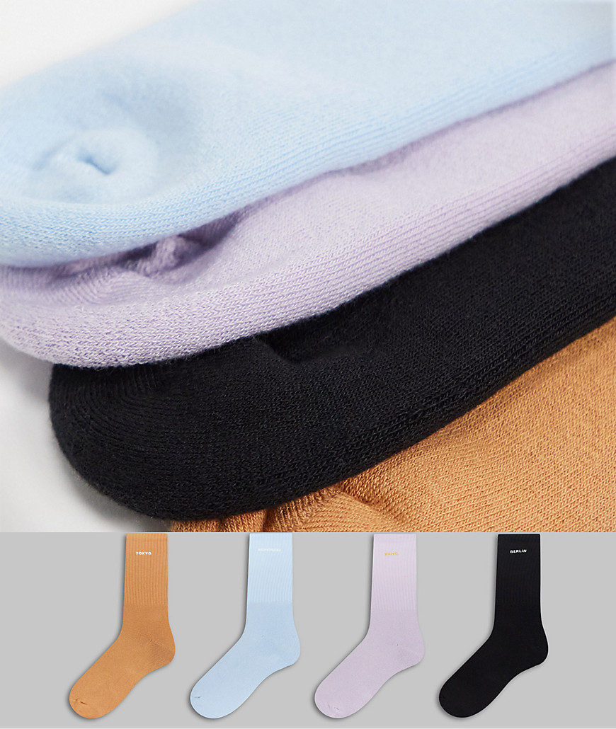фото Набор из 4 пар носков с вышитой надписью topman-многоцветный