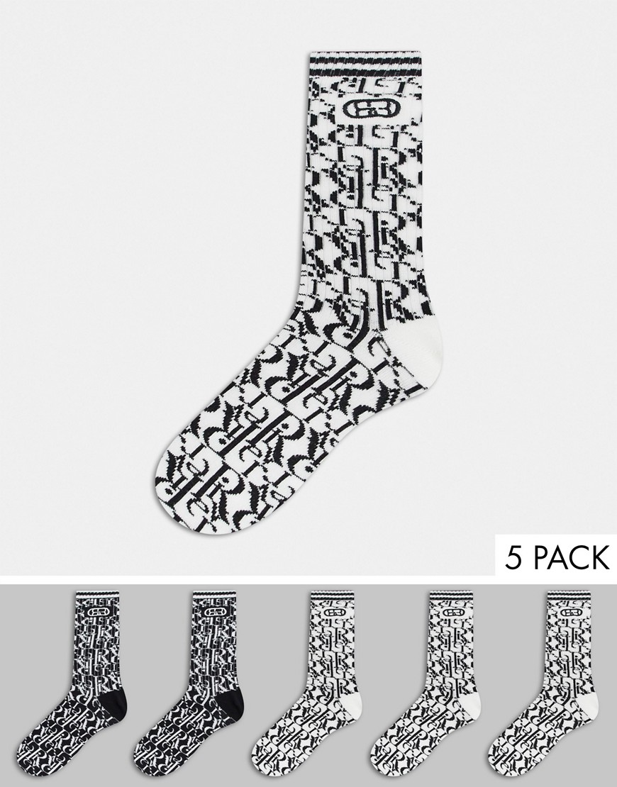 фото Набор из 5 пар носков с монограммным принтом river island-белый