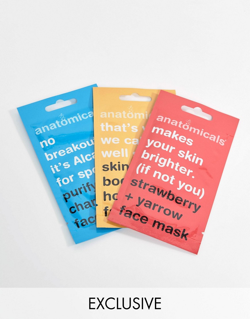фото Набор масок для лица anatomicals эксклюзивно для asos - осветление, улучшение цвета, очищение (3 шт.)-бесцветный