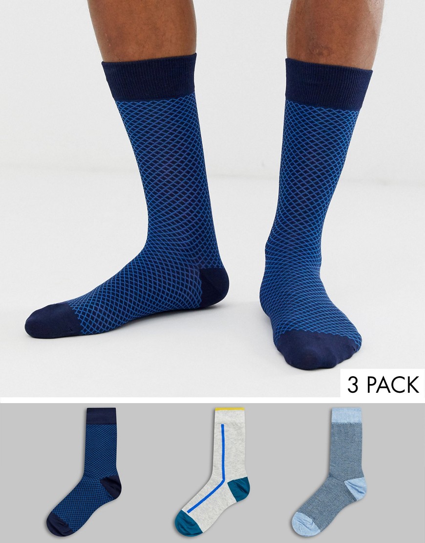 фото Набор носков burton menswear - 3 пары-темно-синий