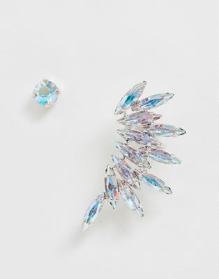 фото Набор с серьгой-гвоздиком и серьгой-каффом с кристаллами swarovski krystal london-очистить