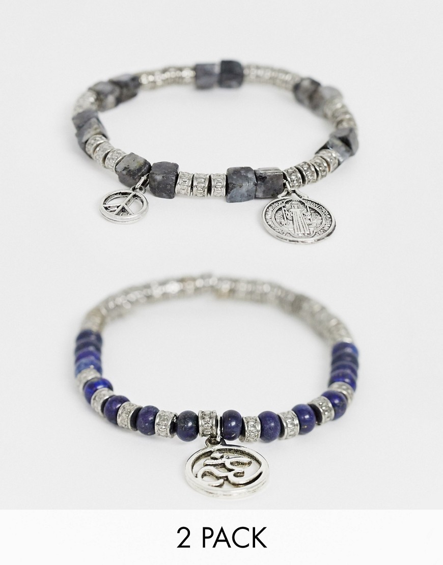 фото Набор серебристых браслетов с подвесками и камнями asos design-серебряный