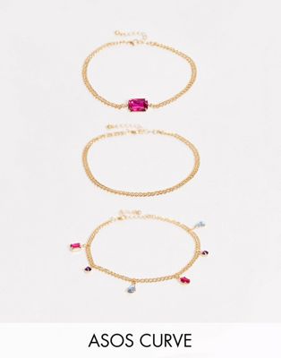 фото Набор золотистых браслетов с цветным и камнями asos design curve - 3 шт.-золотой asos curve