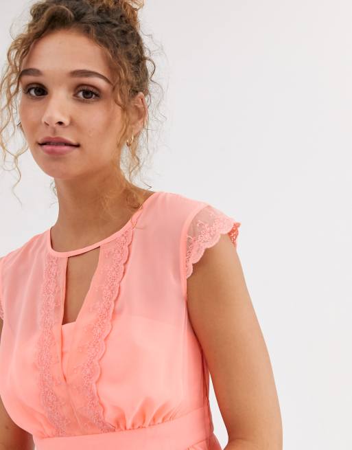 Naf Naf peachy soft mesh empire still dress with short sleeves ASOS