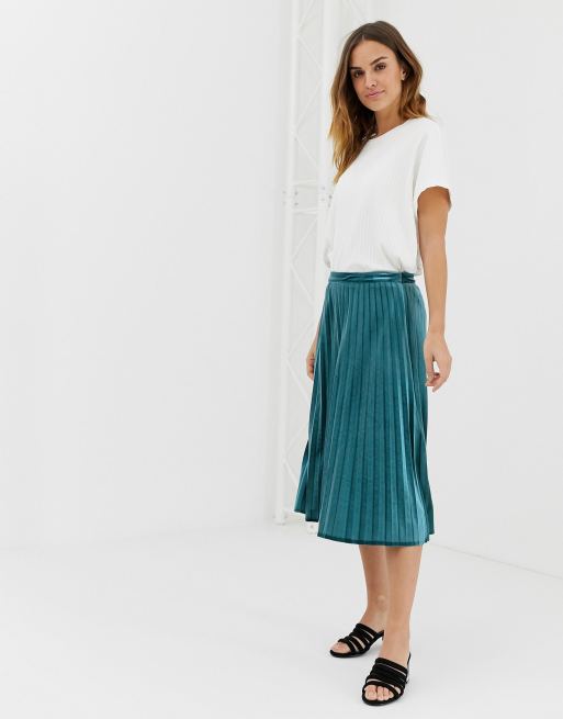 Naf Naf pleated midi skirt in petrol