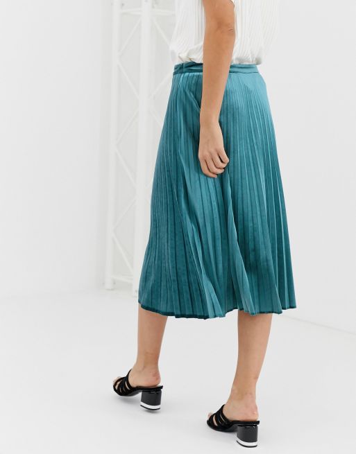 Naf Naf pleated midi skirt in petrol