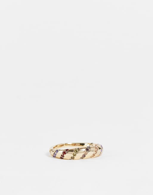 Nagelring med färgglad strass