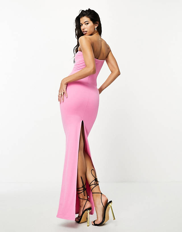 Naked Wardrobe - bandeau sculpted maxi bodycon dress in pink