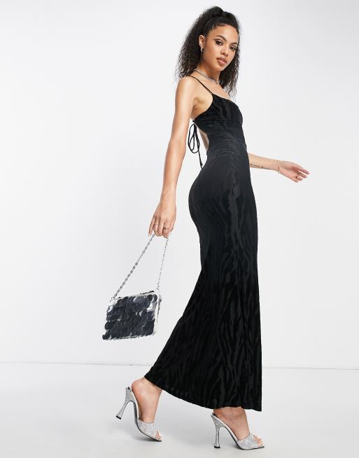 Naked Wardrobe burnout strappy back maxi dress in black tiger