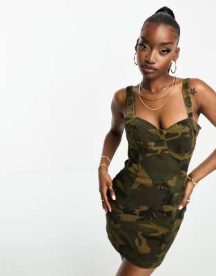 Naked Wardrobe cup detail bodycon mini dress in camo print - ASOS Price Checker