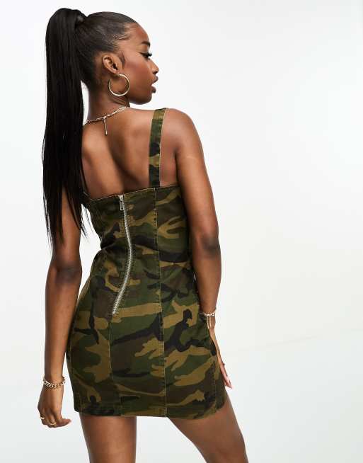 Naked Wardrobe cup detail bodycon mini dress in camo print ASOS