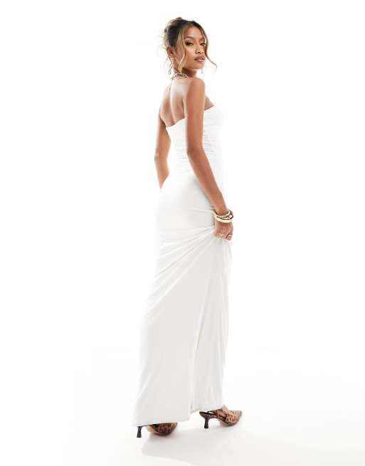 Naked Wardrobe double layered sculpted bandeau maxi dress in white, 2 of 4