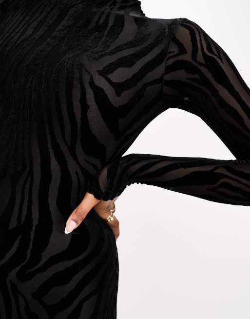 Naked Wardrobe - Højhalset tætsiddende heldragt med burnout-tigerprint i sort, 4 af 4
