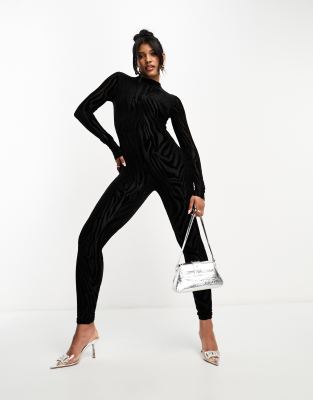 Naked Wardrobe Hochgeschlossener Eng Geschnittener Jumpsuit In Schwarz Mit Ausbrenner