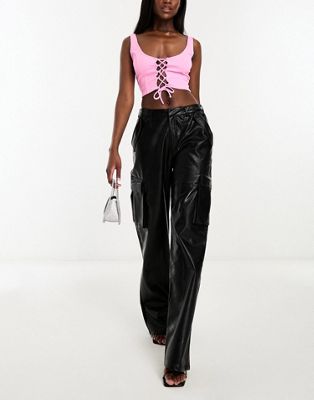Naked Wardrobe leather look cargo trouser in black