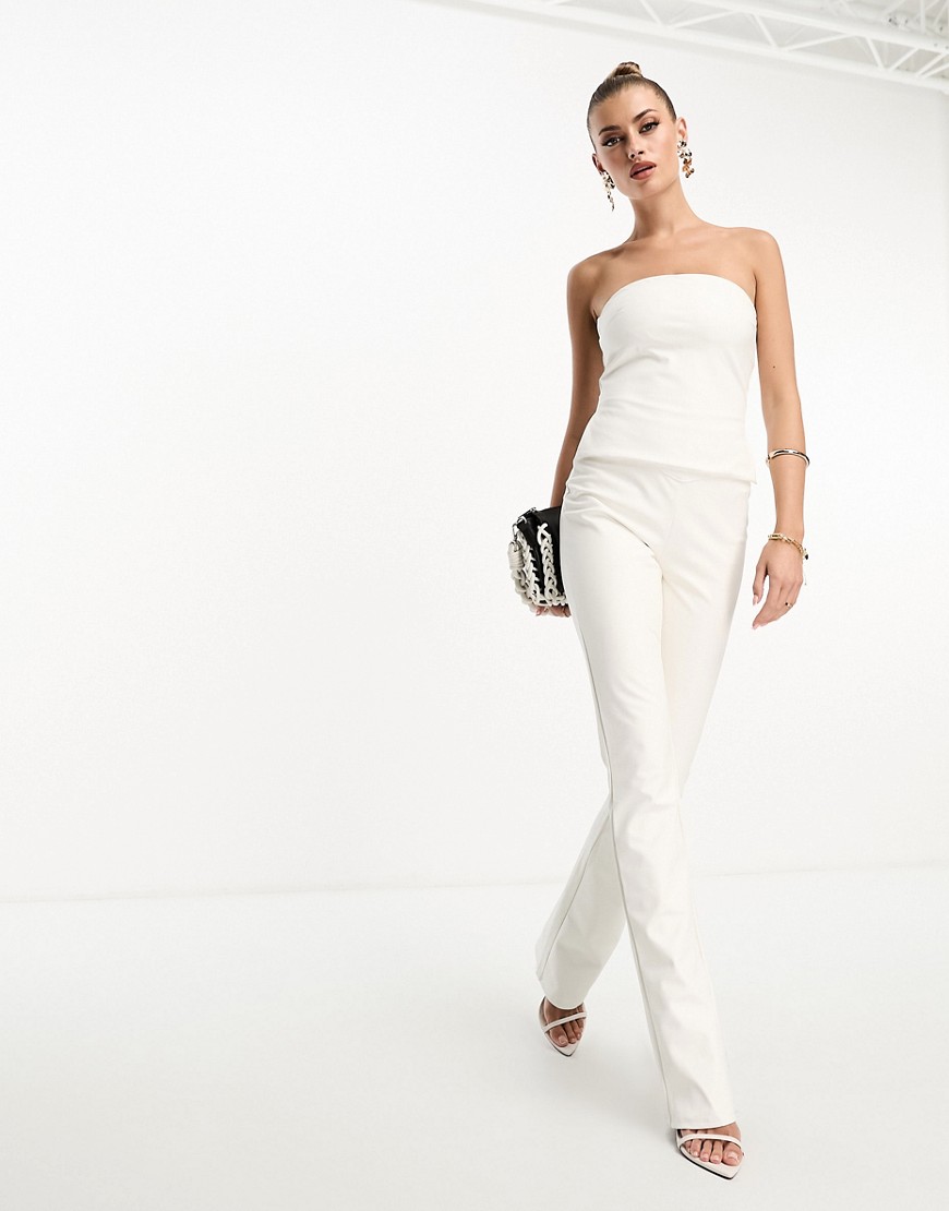 Naked Wardrobe leather look flared trouser co-ord in white