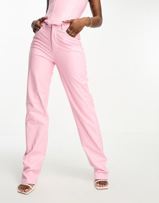 NAKED WARDROBE LEATHER LOOK STRAIGHT LEG PANTS IN PINK CROC EFFECT