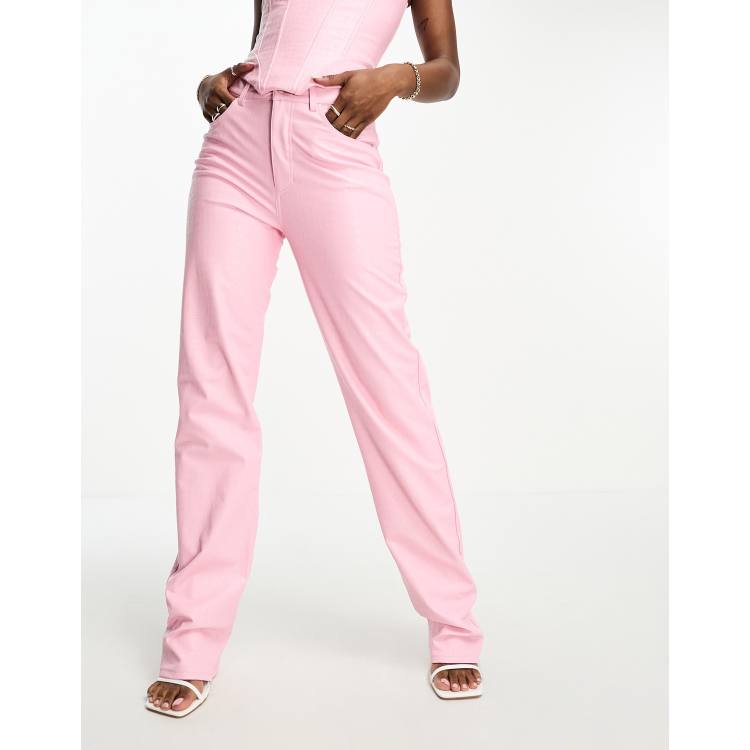 Naked Wardrobe leather look corset top and trouser co-ord in pink