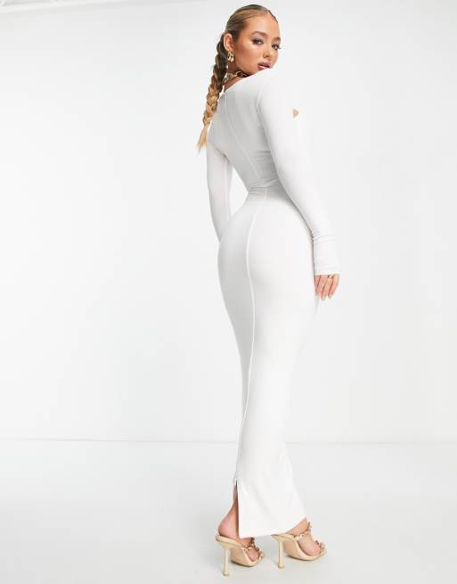 All white long 2024 sleeve maxi dress