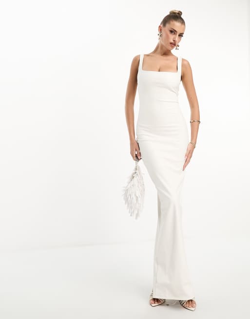 Naked Wardrobe Maxi jurk met leerlook en vierkante hals in wit