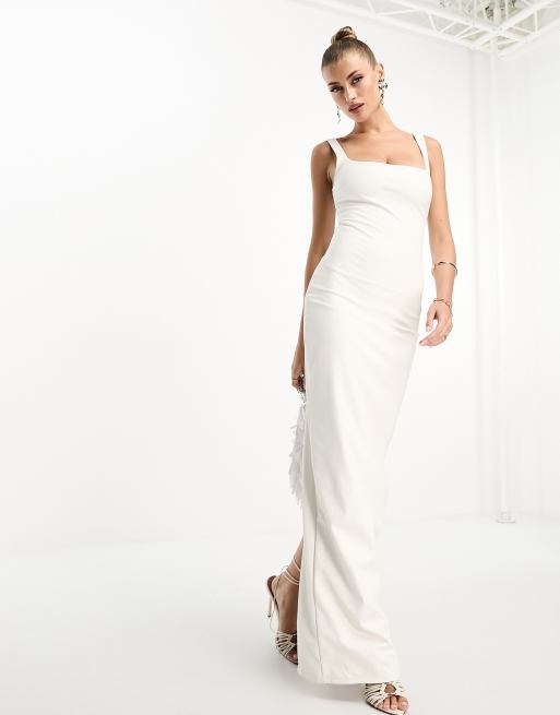 Naked Wardrobe – Maxikleid in weißer Lederoptik mit eckigem Ausschnitt